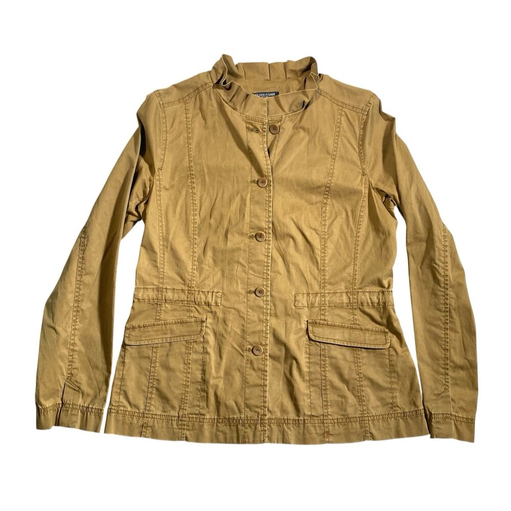 EILEEN FISHER Ruffle Collar Jacket Chore Style Utility Size PMed Stand Collar‎